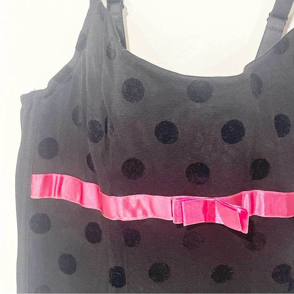 CACIQUE Plus 18/20 Black Dot Pink Mesh Lingerie Corset Top Coquette Goth Bustier - Picture 2 of 4